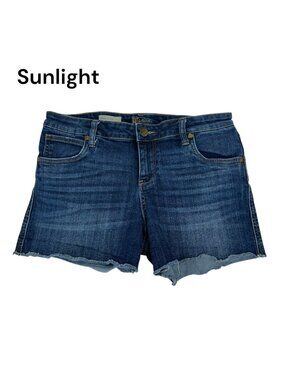 Kut From The Kloth Gidget Fray Hem Denim Shorts Women SZ 8 Blue Medium Wash